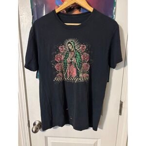 Mens La Guadalupana Virgin Mary Graphic T-Shirt Black Our Lady of Guadalupe Tee